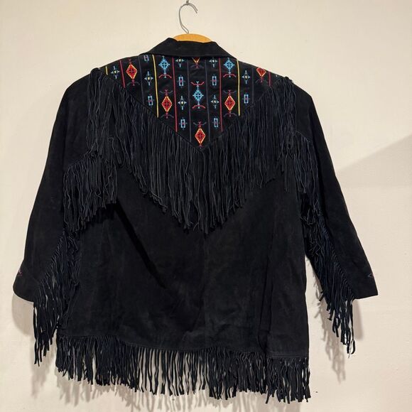 Vintage Womens Leather Western Fringe Embroidered Jacket Lew Morgan Rodeo Size L - Picture 8 of 10